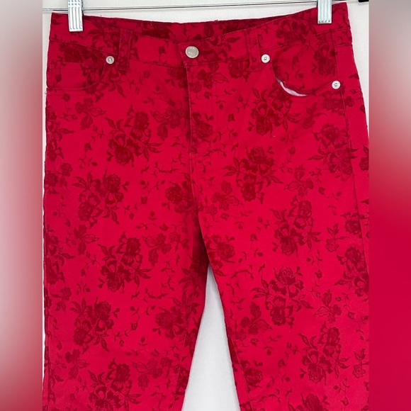 Mini Harajuku for Target Girls Red Pant Velvet Floral Jeans Size XL 14/16 - Picture 3 of 8